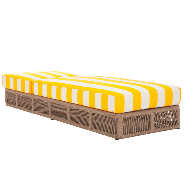 Safavieh GILLIAN Coastal Daybed with Woven Rope Accents for Relaxing Outdoor Lounging by the Pool or Patio Heather Tan / Yellow Stripe PAT7527Y