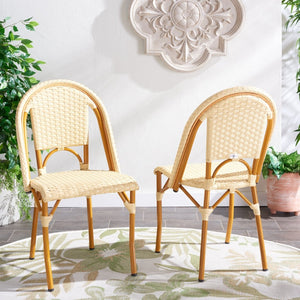 Safavieh CALIFORNIA Side Chair Set of Two - Classic French Bistro Style for All-Weather Outdoor Comfort Natural PAT7530A-SET2