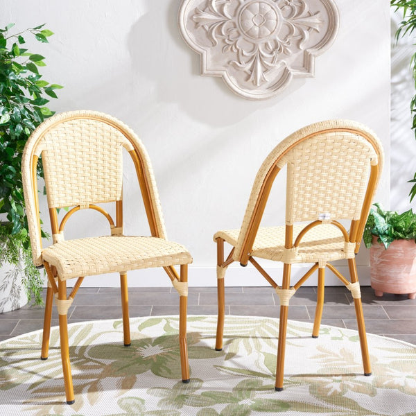 Safavieh CALIFORNIA Side Chair Set of Two - Classic French Bistro Style for All-Weather Outdoor Comfort Natural PAT7530A-SET2