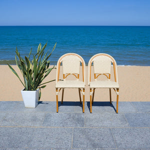 Safavieh CALIFORNIA Side Chair Set of Two - Classic French Bistro Style for All-Weather Outdoor Comfort Natural PAT7530A-SET2