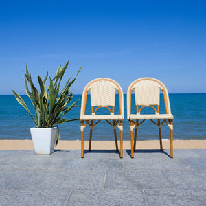Safavieh CALIFORNIA Side Chair Set of Two - Classic French Bistro Style for All-Weather Outdoor Comfort Natural PAT7530A-SET2