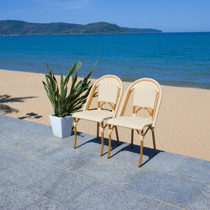 Safavieh CALIFORNIA Side Chair Set of Two - Classic French Bistro Style for All-Weather Outdoor Comfort Natural PAT7530A-SET2