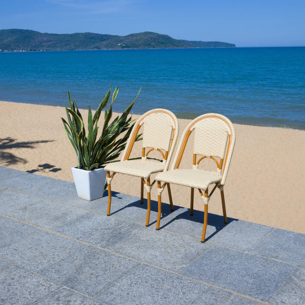 Safavieh CALIFORNIA Side Chair Set of Two - Classic French Bistro Style for All-Weather Outdoor Comfort Natural PAT7530A-SET2