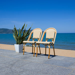 Safavieh CALIFORNIA Side Chair Set of Two - Classic French Bistro Style for All-Weather Outdoor Comfort Natural PAT7530A-SET2
