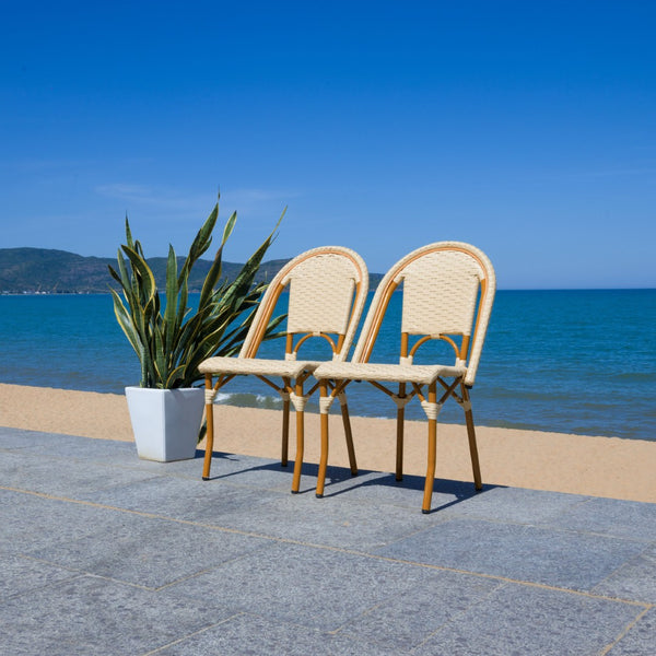 Safavieh CALIFORNIA Side Chair Set of Two - Classic French Bistro Style for All-Weather Outdoor Comfort Natural PAT7530A-SET2