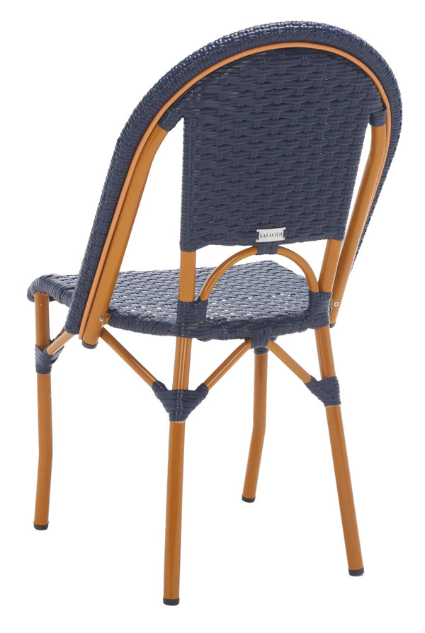Safavieh CALIFORNIA Side Chair Set of Two - Classic French Bistro Style for All-Weather Outdoor Comfort Navy PAT7530B-SET2