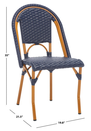 Safavieh CALIFORNIA Side Chair Set of Two - Classic French Bistro Style for All-Weather Outdoor Comfort Navy PAT7530B-SET2