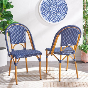 Safavieh CALIFORNIA Side Chair Set of Two - Classic French Bistro Style for All-Weather Outdoor Comfort Navy PAT7530B-SET2