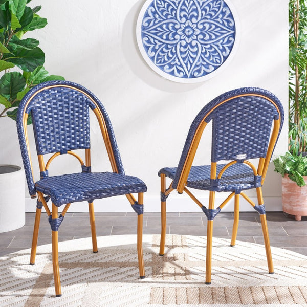 Safavieh CALIFORNIA Side Chair Set of Two - Classic French Bistro Style for All-Weather Outdoor Comfort Navy PAT7530B-SET2