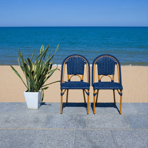 Safavieh CALIFORNIA Side Chair Set of Two - Classic French Bistro Style for All-Weather Outdoor Comfort Navy PAT7530B-SET2