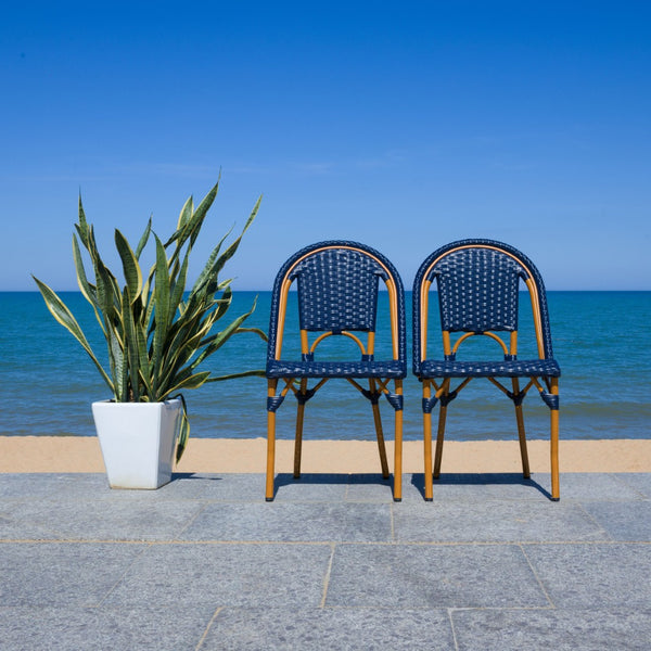 Safavieh CALIFORNIA Side Chair Set of Two - Classic French Bistro Style for All-Weather Outdoor Comfort Navy PAT7530B-SET2