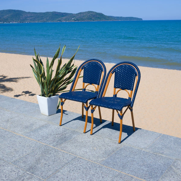 Safavieh CALIFORNIA Side Chair Set of Two - Classic French Bistro Style for All-Weather Outdoor Comfort Navy PAT7530B-SET2