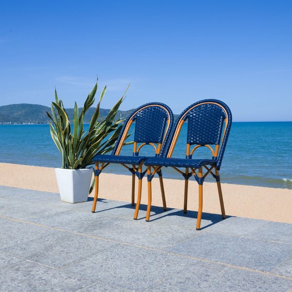 Safavieh CALIFORNIA Side Chair Set of Two - Classic French Bistro Style for All-Weather Outdoor Comfort Navy PAT7530B-SET2