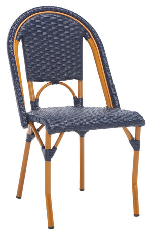 Safavieh CALIFORNIA Side Chair Set of Two - Classic French Bistro Style for All-Weather Outdoor Comfort Navy PAT7530B-SET2