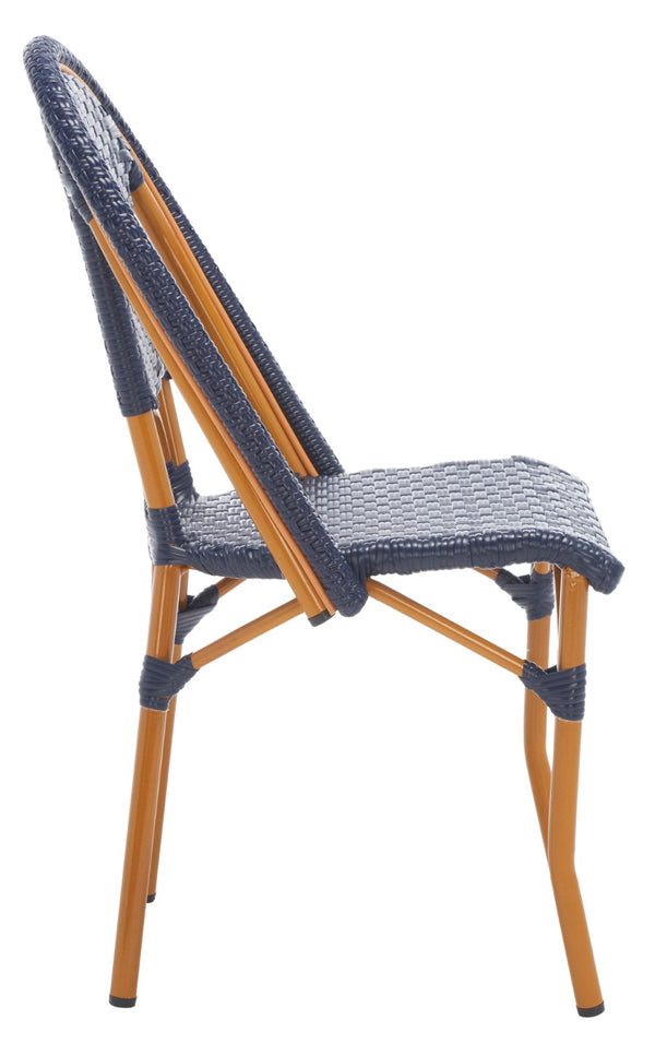 Safavieh CALIFORNIA Side Chair Set of Two - Classic French Bistro Style for All-Weather Outdoor Comfort Navy PAT7530B-SET2