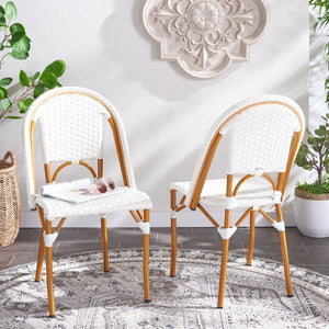Safavieh CALIFORNIA Side Chair Set of Two - Classic French Bistro Style for All-Weather Outdoor Comfort White PAT7530C-SET2