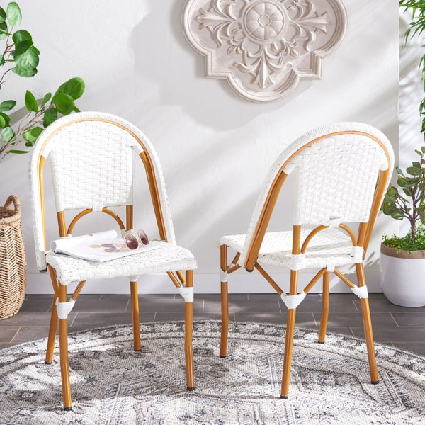 Safavieh CALIFORNIA Side Chair Set of Two - Classic French Bistro Style for All-Weather Outdoor Comfort White PAT7530C-SET2
