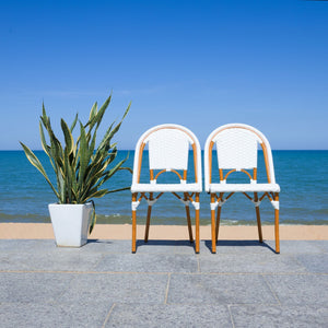 Safavieh CALIFORNIA Side Chair Set of Two - Classic French Bistro Style for All-Weather Outdoor Comfort White PAT7530C-SET2
