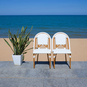 Safavieh CALIFORNIA Side Chair Set of Two - Classic French Bistro Style for All-Weather Outdoor Comfort White PAT7530C-SET2
