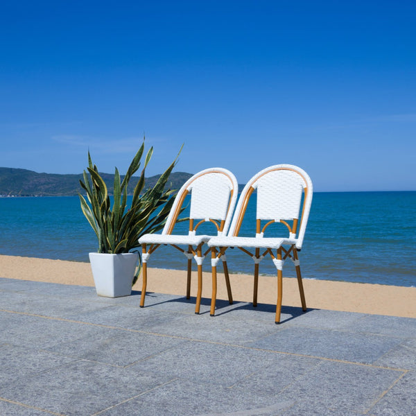 Safavieh CALIFORNIA Side Chair Set of Two - Classic French Bistro Style for All-Weather Outdoor Comfort White PAT7530C-SET2