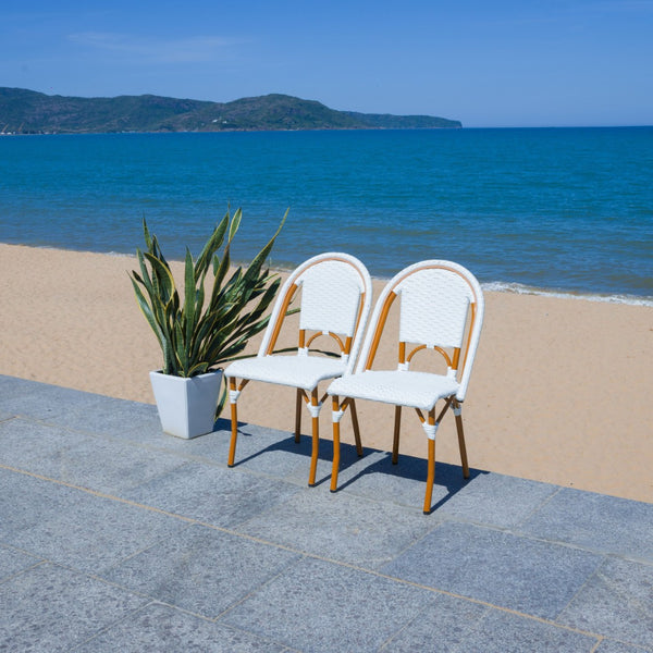 Safavieh CALIFORNIA Side Chair Set of Two - Classic French Bistro Style for All-Weather Outdoor Comfort White PAT7530C-SET2