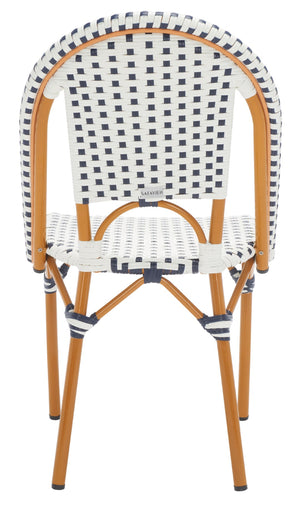 Safavieh CALIFORNIA Side Chair Set of Two - Classic French Bistro Style for All-Weather Outdoor Comfort White / Navy PAT7530D-SET2