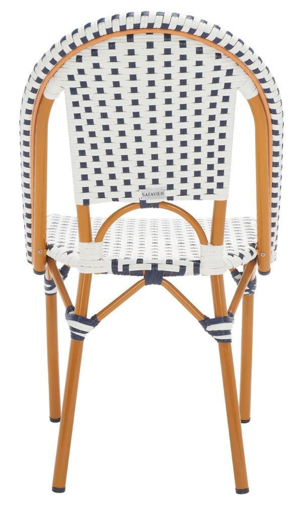 Safavieh CALIFORNIA Side Chair Set of Two - Classic French Bistro Style for All-Weather Outdoor Comfort White / Navy PAT7530D-SET2