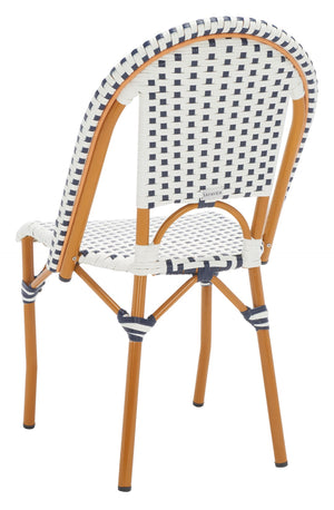 Safavieh CALIFORNIA Side Chair Set of Two - Classic French Bistro Style for All-Weather Outdoor Comfort White / Navy PAT7530D-SET2