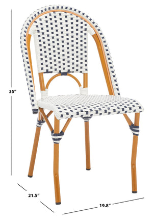 Safavieh CALIFORNIA Side Chair Set of Two - Classic French Bistro Style for All-Weather Outdoor Comfort White / Navy PAT7530D-SET2