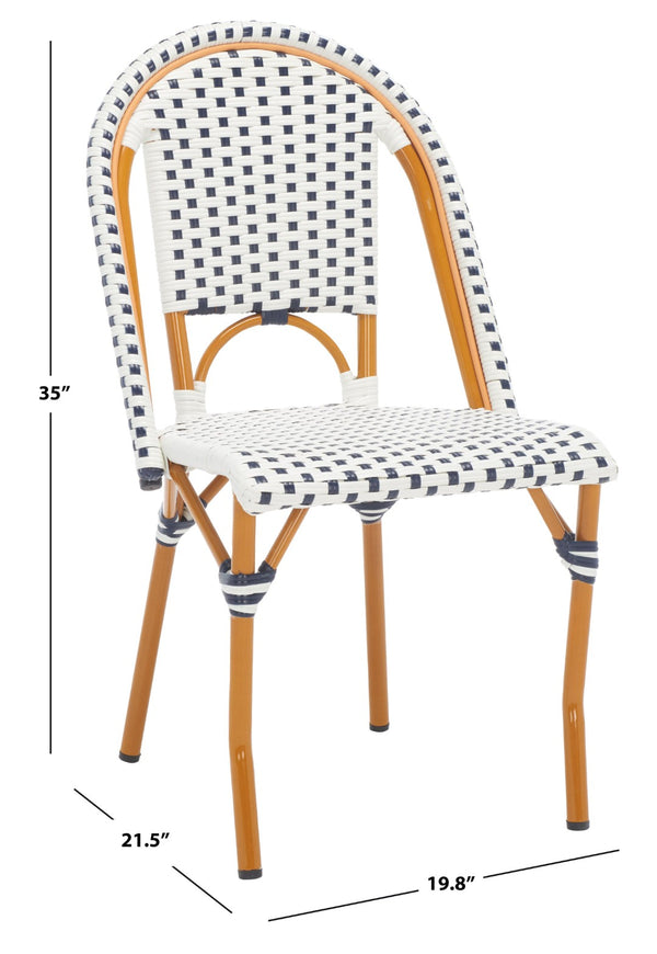 Safavieh CALIFORNIA Side Chair Set of Two - Classic French Bistro Style for All-Weather Outdoor Comfort White / Navy PAT7530D-SET2