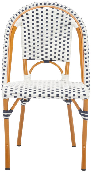 Safavieh CALIFORNIA Side Chair Set of Two - Classic French Bistro Style for All-Weather Outdoor Comfort White / Navy PAT7530D-SET2