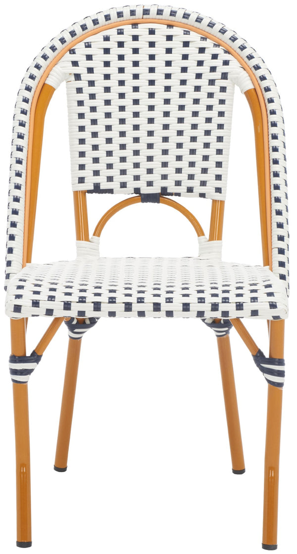 Safavieh CALIFORNIA Side Chair Set of Two - Classic French Bistro Style for All-Weather Outdoor Comfort White / Navy PAT7530D-SET2