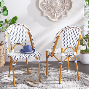 Safavieh CALIFORNIA Side Chair Set of Two - Classic French Bistro Style for All-Weather Outdoor Comfort White / Navy PAT7530D-SET2