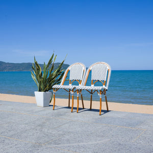 Safavieh CALIFORNIA Side Chair Set of Two - Classic French Bistro Style for All-Weather Outdoor Comfort White / Navy PAT7530D-SET2