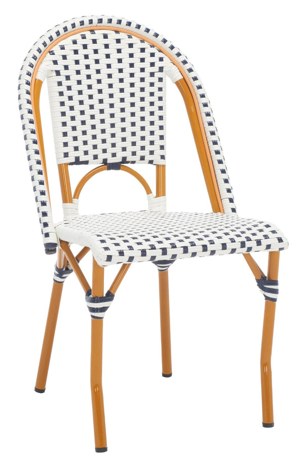 Safavieh CALIFORNIA Side Chair Set of Two - Classic French Bistro Style for All-Weather Outdoor Comfort White / Navy PAT7530D-SET2