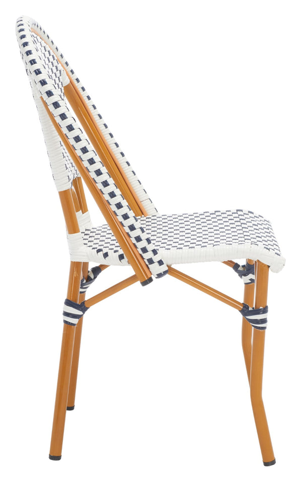 Safavieh CALIFORNIA Side Chair Set of Two - Classic French Bistro Style for All-Weather Outdoor Comfort White / Navy PAT7530D-SET2
