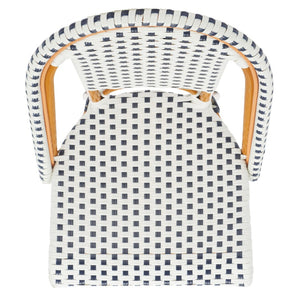 Safavieh CALIFORNIA Side Chair Set of Two - Classic French Bistro Style for All-Weather Outdoor Comfort White / Navy PAT7530D-SET2