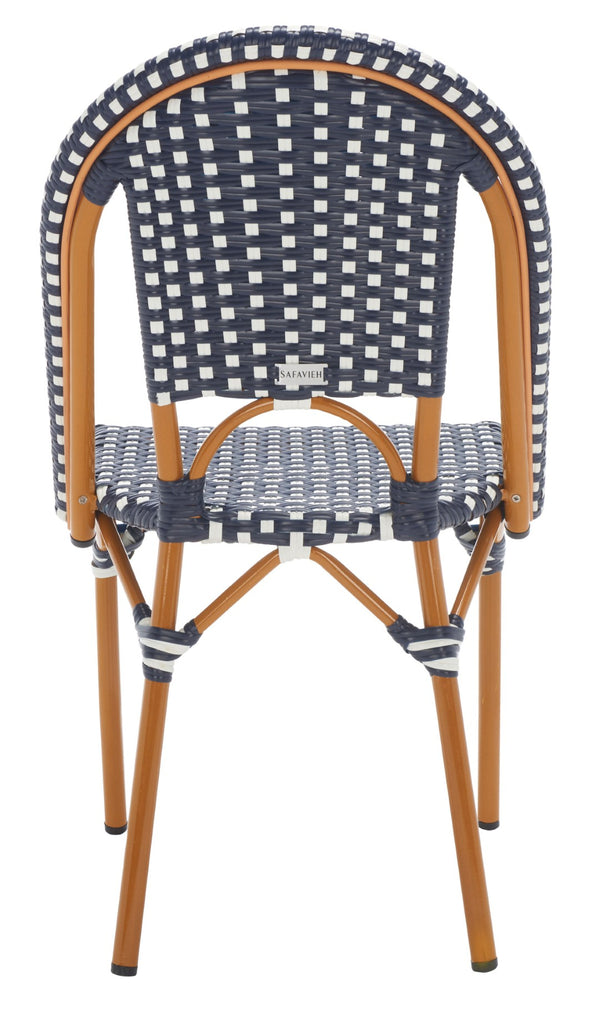 Safavieh CALIFORNIA Side Chair Set of Two - Classic French Bistro Style for All-Weather Outdoor Comfort Navy / White PAT7530E-SET2