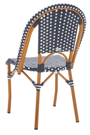 Safavieh CALIFORNIA Side Chair Set of Two - Classic French Bistro Style for All-Weather Outdoor Comfort Navy / White PAT7530E-SET2