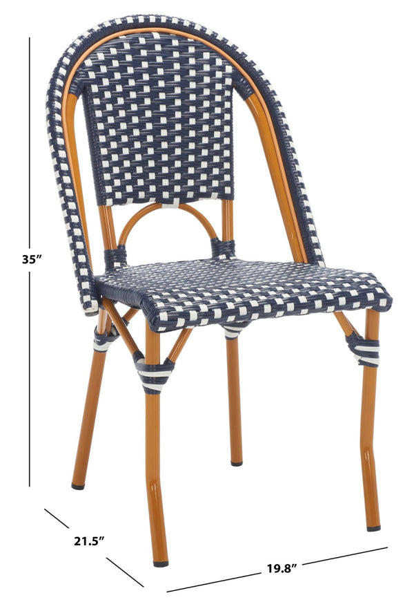 Safavieh CALIFORNIA Side Chair Set of Two - Classic French Bistro Style for All-Weather Outdoor Comfort Navy / White PAT7530E-SET2