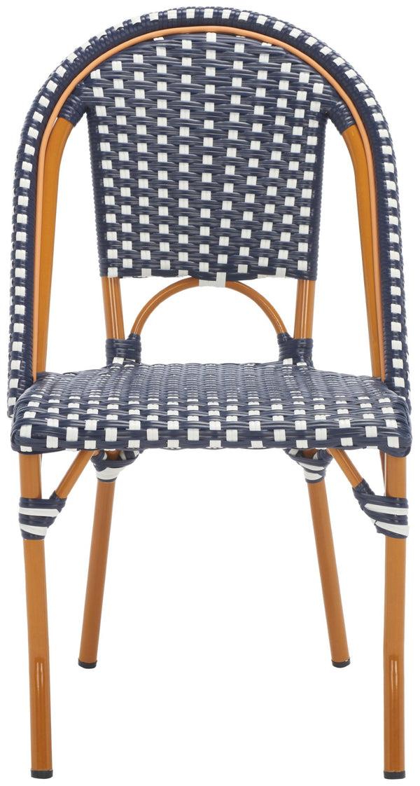 Safavieh CALIFORNIA Side Chair Set of Two - Classic French Bistro Style for All-Weather Outdoor Comfort Navy / White PAT7530E-SET2