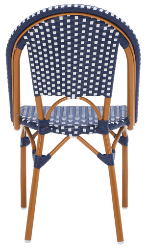 Safavieh CALIFORNIA Side Chair Set of Two - Classic French Bistro Style for All-Weather Outdoor Comfort Navy / White PAT7530E-SET2