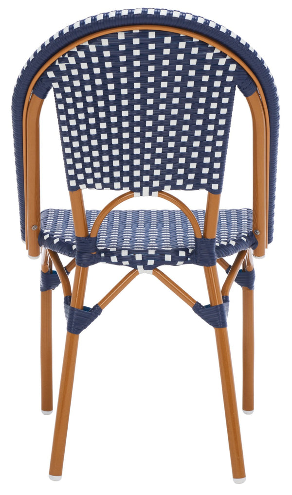 Safavieh CALIFORNIA Side Chair Set of Two - Classic French Bistro Style for All-Weather Outdoor Comfort Navy / White PAT7530E-SET2