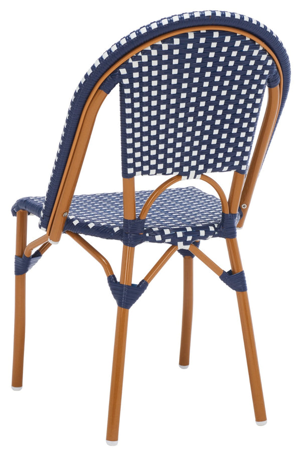 Safavieh CALIFORNIA Side Chair Set of Two - Classic French Bistro Style for All-Weather Outdoor Comfort Navy / White PAT7530E-SET2