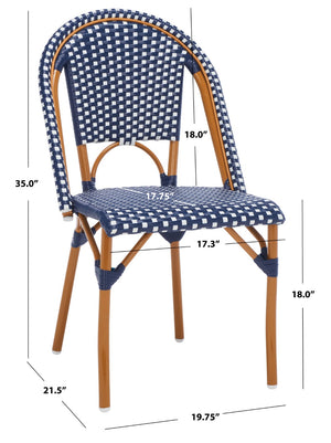 Safavieh CALIFORNIA Side Chair Set of Two - Classic French Bistro Style for All-Weather Outdoor Comfort Navy / White PAT7530E-SET2