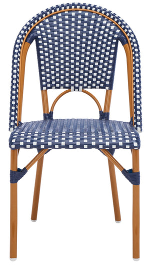 Safavieh CALIFORNIA Side Chair Set of Two - Classic French Bistro Style for All-Weather Outdoor Comfort Navy / White PAT7530E-SET2