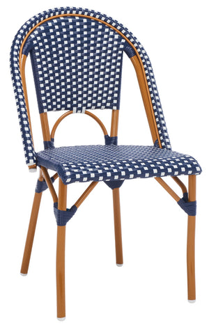 Safavieh CALIFORNIA Side Chair Set of Two - Classic French Bistro Style for All-Weather Outdoor Comfort Navy / White PAT7530E-SET2