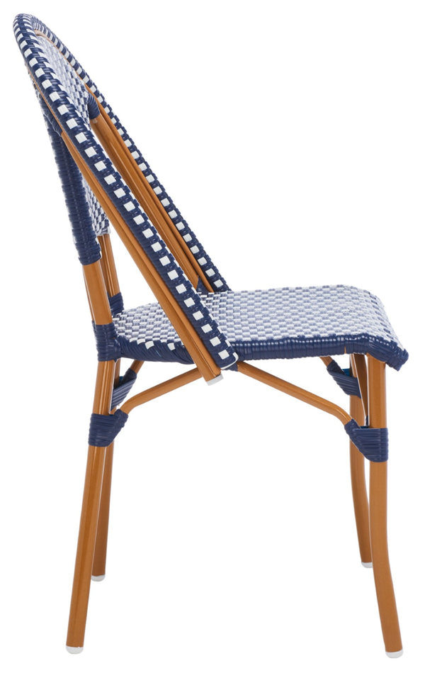 Safavieh CALIFORNIA Side Chair Set of Two - Classic French Bistro Style for All-Weather Outdoor Comfort Navy / White PAT7530E-SET2