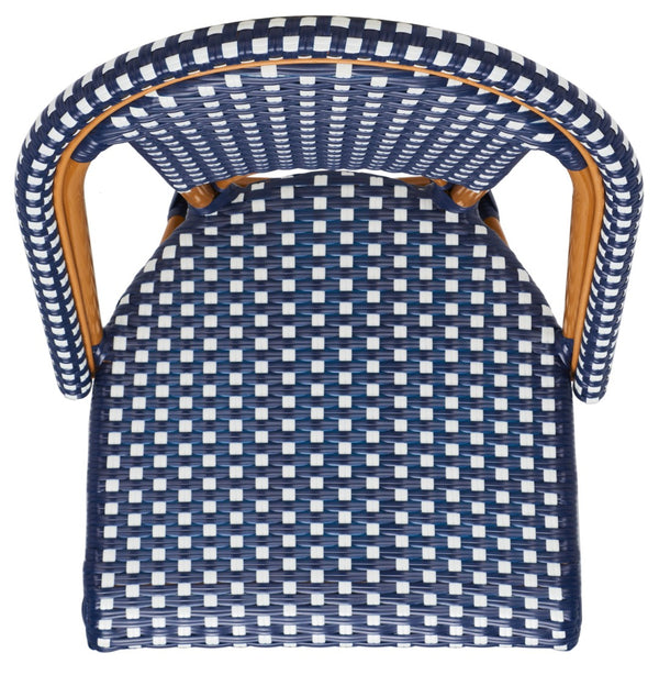 Safavieh CALIFORNIA Side Chair Set of Two - Classic French Bistro Style for All-Weather Outdoor Comfort Navy / White PAT7530E-SET2