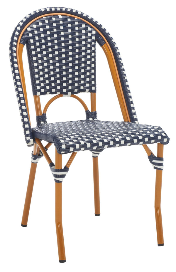 Safavieh CALIFORNIA Side Chair Set of Two - Classic French Bistro Style for All-Weather Outdoor Comfort Navy / White PAT7530E-SET2